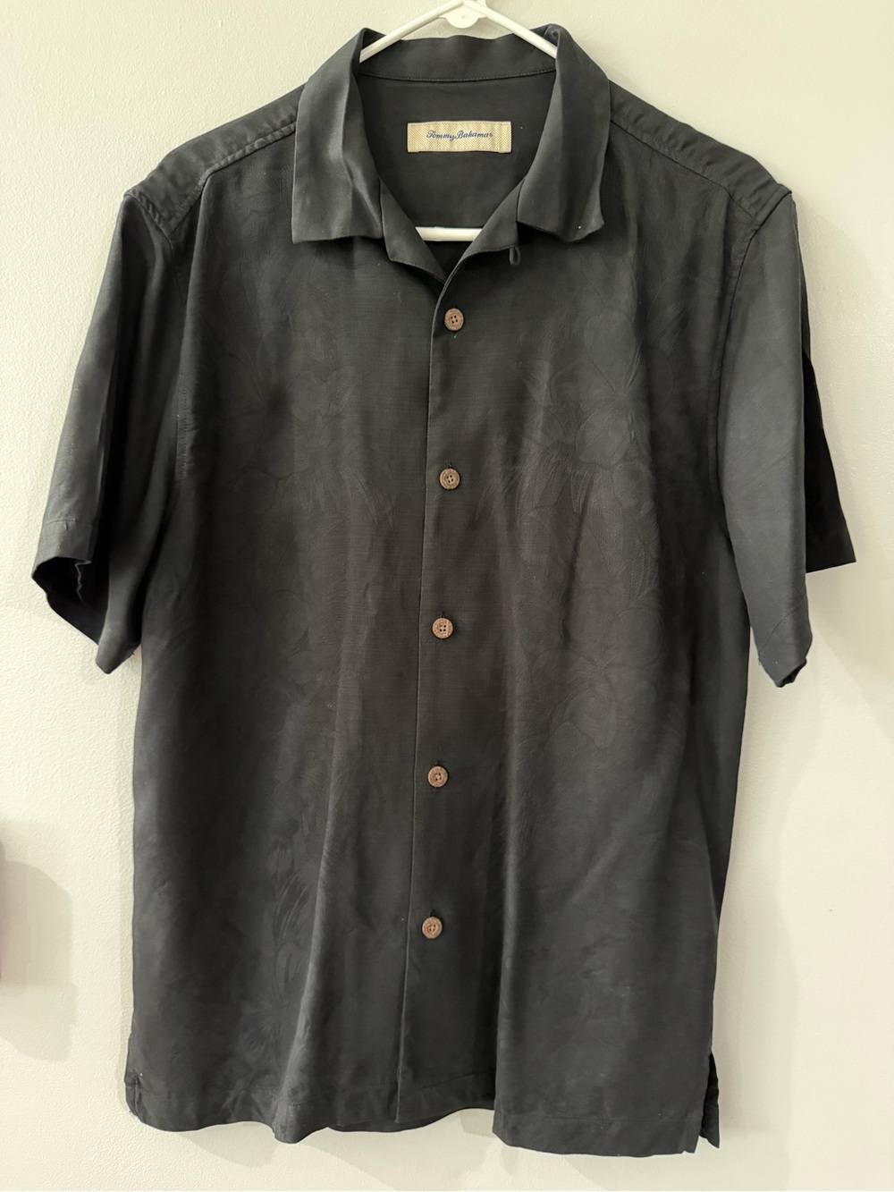 Tommy Bahama Black Silk Short Sleeve Button Down Floral Mens Hawaiian Camp Shirt